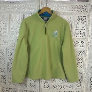 Vtg Disney Store Green Fleece‎ Tinkerbell Quarter Zip Sweatshirt Womens L